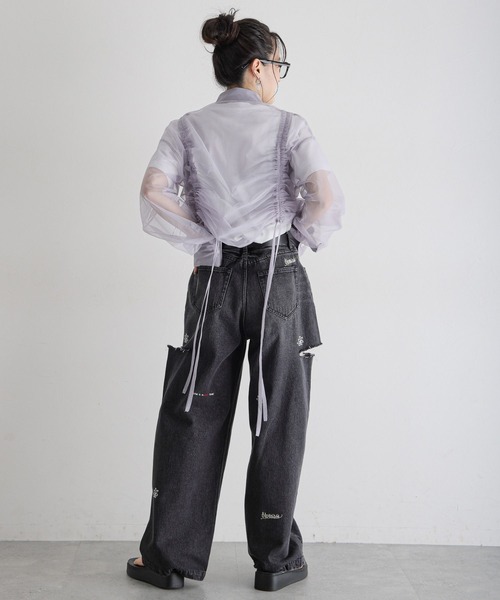 RAGEBLUE（レイジブルー）の「マルチWAY/ダブルリボンシャーリングシアーシャツ（シャツ/ブラウス・レディース・ホワイト/ブラック/ライトグレー・FREE）」の16枚目の写真