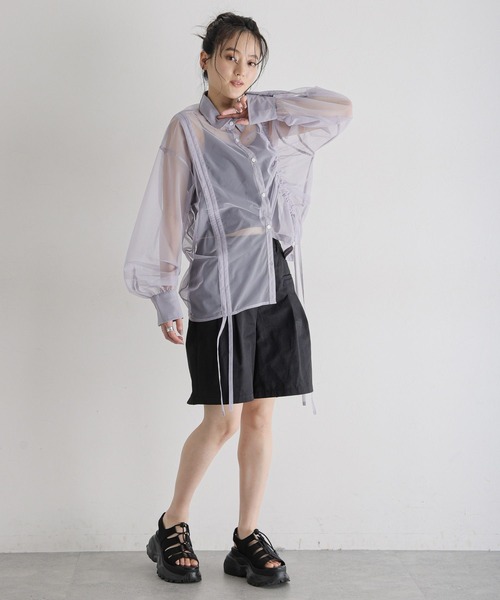 RAGEBLUE（レイジブルー）の「マルチWAY/ダブルリボンシャーリングシアーシャツ（シャツ/ブラウス・レディース・ホワイト/ブラック/ライトグレー・FREE）」の15枚目の写真