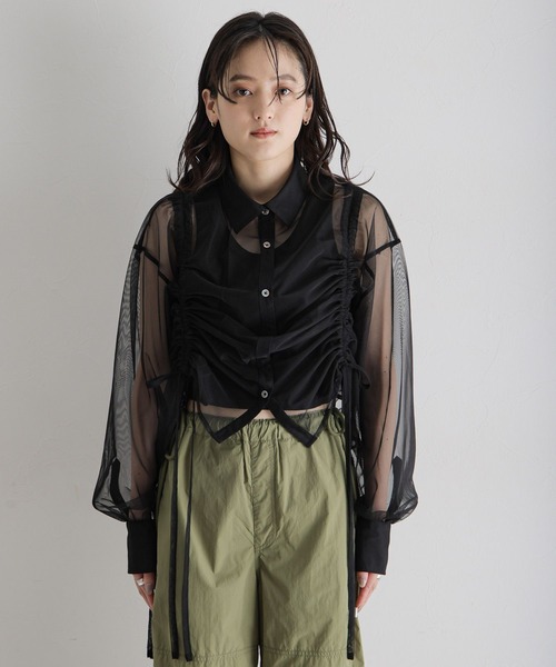 RAGEBLUE（レイジブルー）の「マルチWAY/ダブルリボンシャーリングシアーシャツ（シャツ/ブラウス・レディース・ホワイト/ブラック/ライトグレー・FREE）」の14枚目の写真