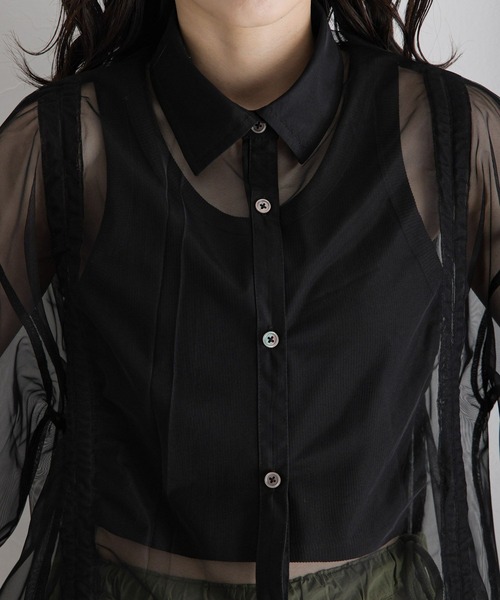 RAGEBLUE（レイジブルー）の「マルチWAY/ダブルリボンシャーリングシアーシャツ（シャツ/ブラウス・レディース・ホワイト/ブラック/ライトグレー・FREE）」の11枚目の写真