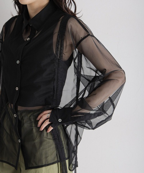 RAGEBLUE（レイジブルー）の「マルチWAY/ダブルリボンシャーリングシアーシャツ（シャツ/ブラウス・レディース・ホワイト/ブラック/ライトグレー・FREE）」の10枚目の写真