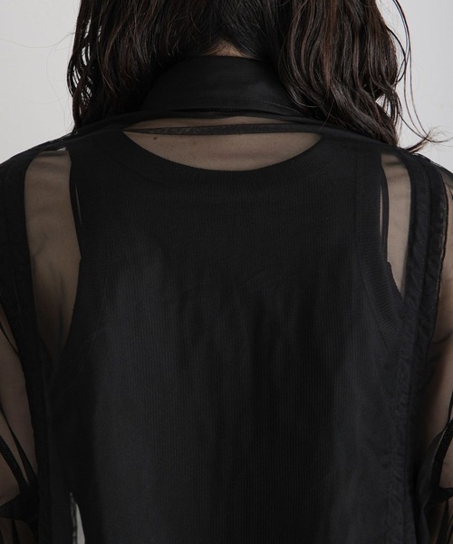 RAGEBLUE（レイジブルー）の「マルチWAY/ダブルリボンシャーリングシアーシャツ（シャツ/ブラウス・レディース・ホワイト/ブラック/ライトグレー・FREE）」の7枚目の写真