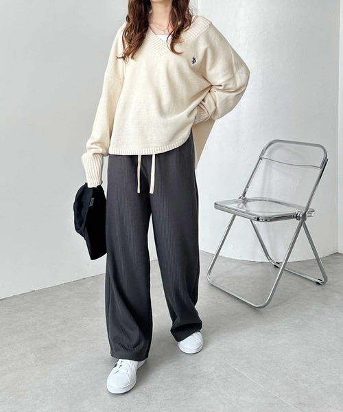 GeeRA(ジーラ)の「ふわふわあったか!裏起毛リブワイドパンツ(その他パンツ・レディース・ベージュ/ブラック/チャコール・SMALL/X-LARGE/LARGE/MEDIUM)」の12枚目の写真