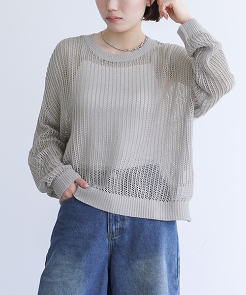 n'OrLABEL(ノアールレーベル)の「ラメメッシュ編みニット(ニット/セーター・レディース・ライトグレー/ブラック/ピンクベージュ・FREE)」の3枚目の写真