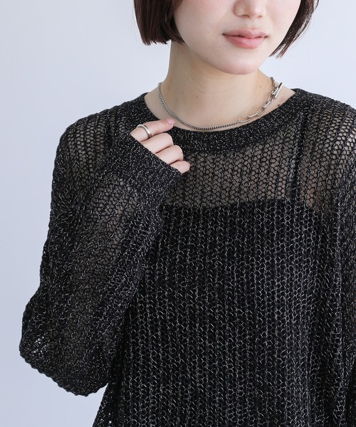 n'OrLABEL(ノアールレーベル)の「ラメメッシュ編みニット(ニット/セーター・レディース・ライトグレー/ブラック/ピンクベージュ・FREE)」の14枚目の写真