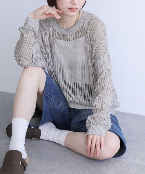 n'OrLABEL(ノアールレーベル)の「ラメメッシュ編みニット(ニット/セーター・レディース・ライトグレー/ブラック/ピンクベージュ・FREE)」の18枚目の写真