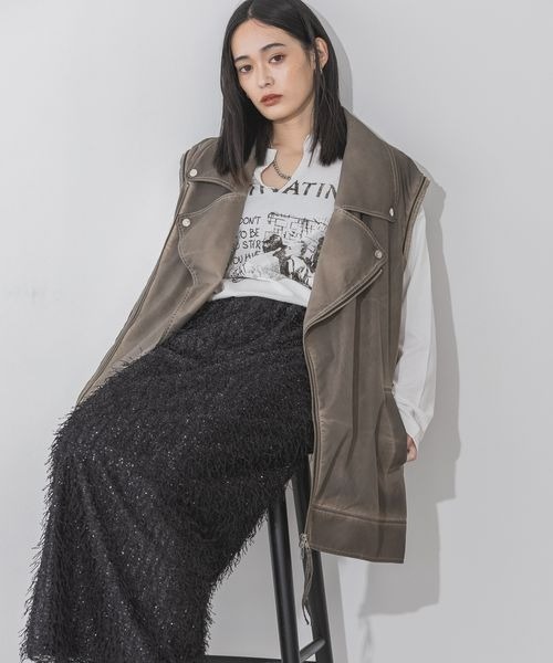 JEANASIS（ジーナシス）の「カットオフヴィンテージプリントロンTEE/149950（Tシャツ/カットソー・レディース・チャコールグレー/ホワイト/ホワイト系その他・FREE）」の15枚目の写真