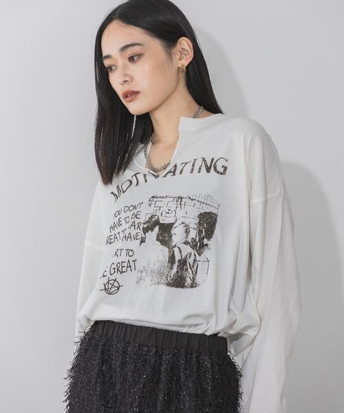 JEANASIS（ジーナシス）の「カットオフヴィンテージプリントロンTEE/149950（Tシャツ/カットソー・レディース・チャコールグレー/ホワイト/ホワイト系その他・FREE）」の18枚目の写真