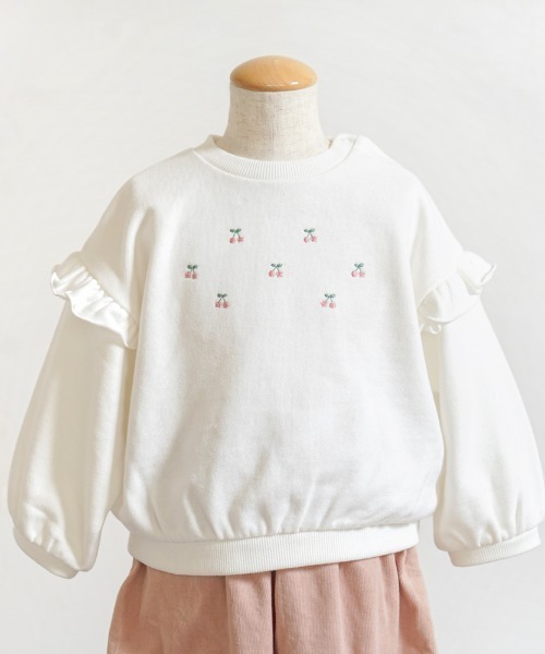 【セール】【10mois(ディモワ)】チェリー刺繍バルーントレーナー 80cm・90cm・100・110cm（スウェット）｜10mois（ディモワ） 5,698円