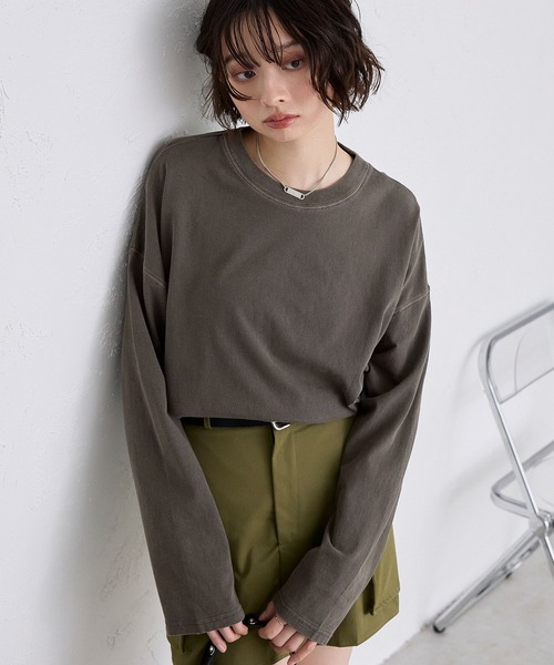 MONO-MART(モノマート)の「ピグメントアウトシームビッグTシャツ(Tシャツ/カットソー・レディース・ダークブラウン/ブラック/ブルー/ピンク/オフホワイト/グレー/ネイビー・L/M)」の4枚目の写真
