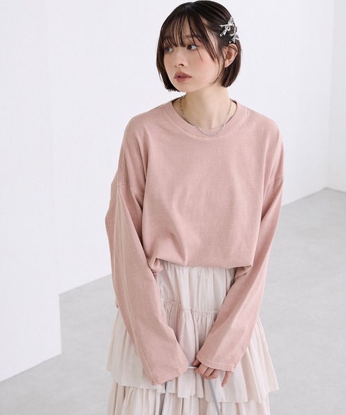 MONO-MART(モノマート)の「ピグメントアウトシームビッグTシャツ(Tシャツ/カットソー・レディース・ダークブラウン/ブラック/ブルー/ピンク/オフホワイト/グレー/ネイビー・L/M)」の7枚目の写真