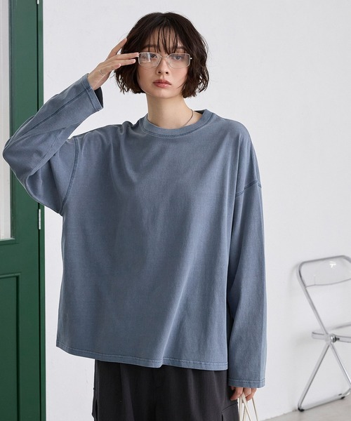 MONO-MART(モノマート)の「ピグメントアウトシームビッグTシャツ(Tシャツ/カットソー・レディース・ダークブラウン/ブラック/ブルー/ピンク/オフホワイト/グレー/ネイビー・L/M)」の6枚目の写真
