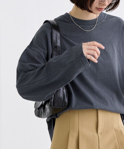 MONO-MART(モノマート)の「ピグメントアウトシームビッグTシャツ(Tシャツ/カットソー・レディース・ダークブラウン/ブラック/ブルー/ピンク/オフホワイト/グレー/ネイビー・L/M)」の8枚目の写真