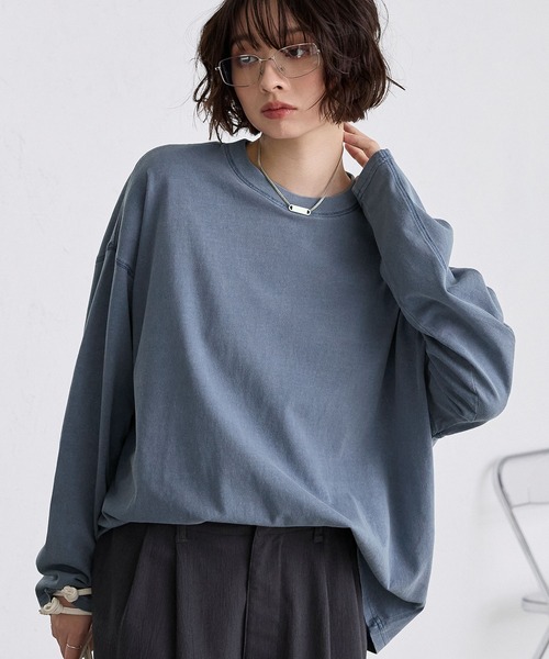 MONO-MART(モノマート)の「ピグメントアウトシームビッグTシャツ(Tシャツ/カットソー・レディース・ダークブラウン/ブラック/ブルー/ピンク/オフホワイト/グレー/ネイビー・L/M)」の19枚目の写真