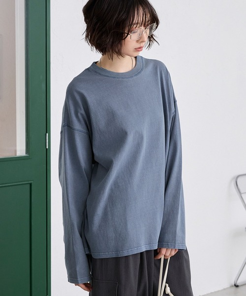 MONO-MART(モノマート)の「ピグメントアウトシームビッグTシャツ(Tシャツ/カットソー・レディース・ダークブラウン/ブラック/ブルー/ピンク/オフホワイト/グレー/ネイビー・L/M)」の20枚目の写真