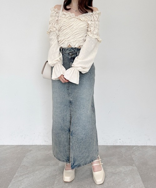 Heather（ヘザー）の「オフショルシャーリングブラウス　139040（シャツ/ブラウス・レディース・ベージュ/ホワイト/ブラック・FREE）」の15枚目の写真