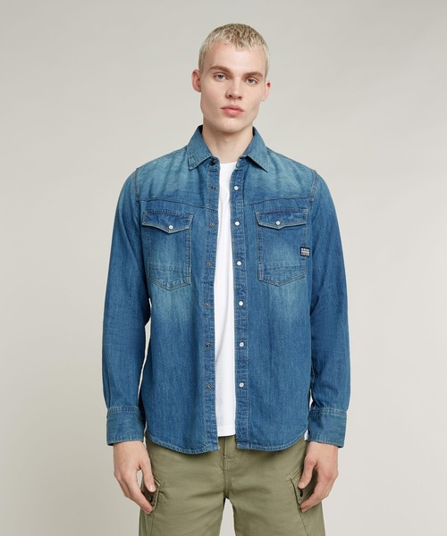 G-STAR（ジースター）の「Slim Denim Shirt/ベーシックデザインスリムデニムシャツ（シャツ/ブラウス・メンズ・インディゴブルー・SMALL/MEDIUM/LARGE/X-LARGE）」の3枚目の写真