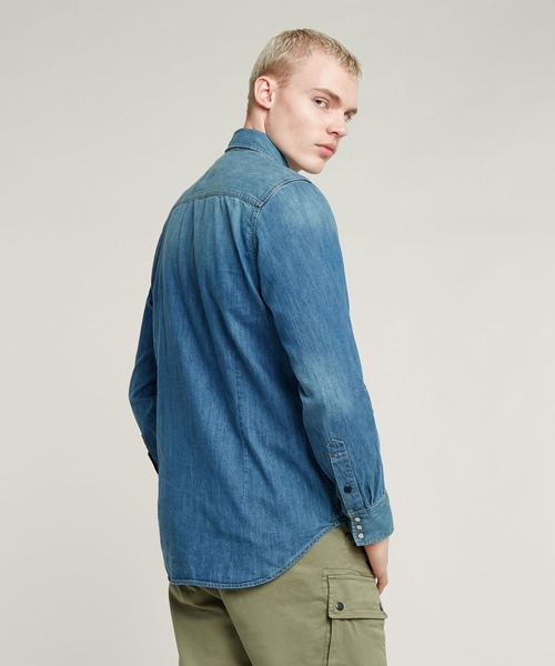 G-STAR（ジースター）の「Slim Denim Shirt/ベーシックデザインスリムデニムシャツ（シャツ/ブラウス・メンズ・インディゴブルー・SMALL/MEDIUM/LARGE/X-LARGE）」の4枚目の写真