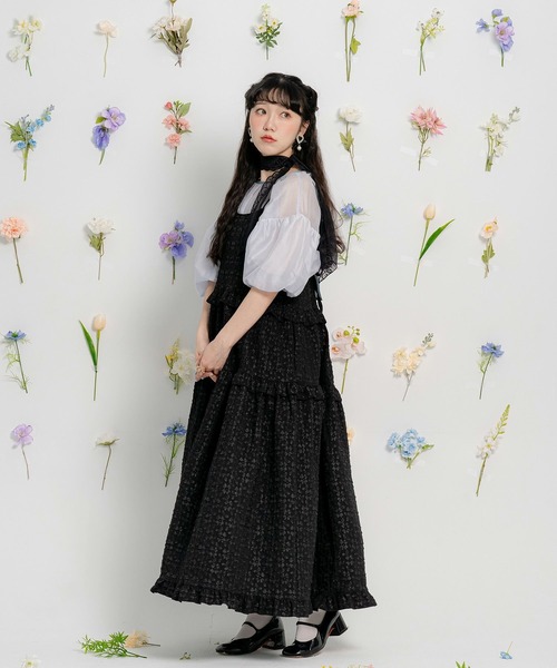 miolite(ミオライト)の「花柄 フリル ティアード キャミ ワンピース miolite(ワンピース・レディース・ブラック・M)」の14枚目の写真