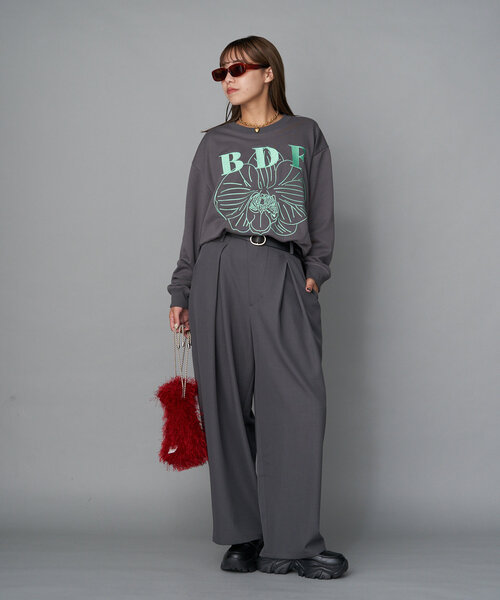 CIAOPANIC（チャオパニック）の「【BDF】フラワー刺繍スウェット（スウェット・レディース・サックスブルー/ライトグレー/ホワイト/オレンジ/イエロー/ネイビー/ピンク/レッド/ブルー/グレー/チャコールグレー/アイボリー・ONE SIZE）」の20枚目の写真