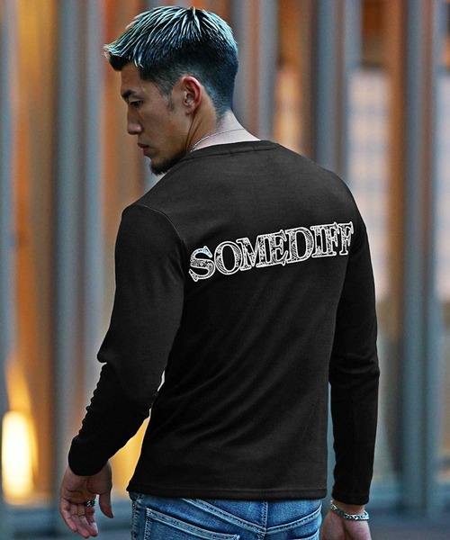 SOMEDIFF】バックペイズリー厚盛プリントロンT メンズ 長袖Tシャツ 春