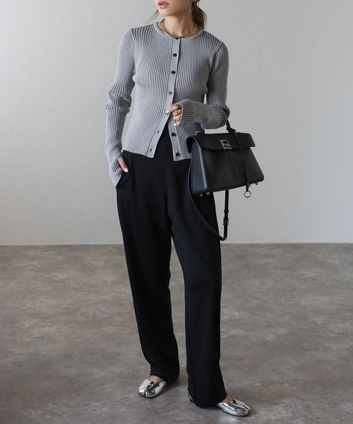 Bonjour Sagan（ボンジュールサガン）の「フィンガーホールクルーネックリブカーディガン（カーディガン/ボレロ・レディース・ブラック/モカ/キナリ/グレー・FREE）」の16枚目の写真