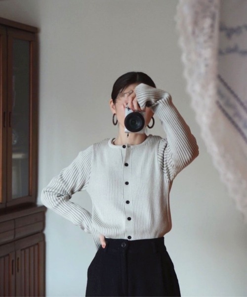 セール】フィンガーホールクルーネックリブカーディガン（カーディガン