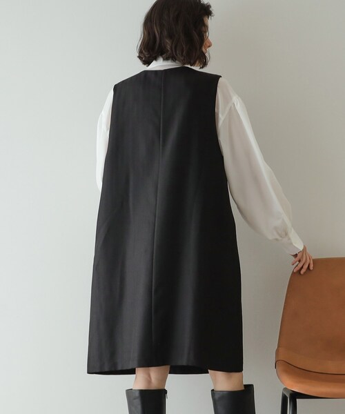 OPAQUE.CLIP（オペークドットクリップ）の「◆Vネックミニジャンスカ【洗濯機洗い可】（ワンピース・レディース・ブラック/グレー系3・36/38/40）」の3枚目の写真