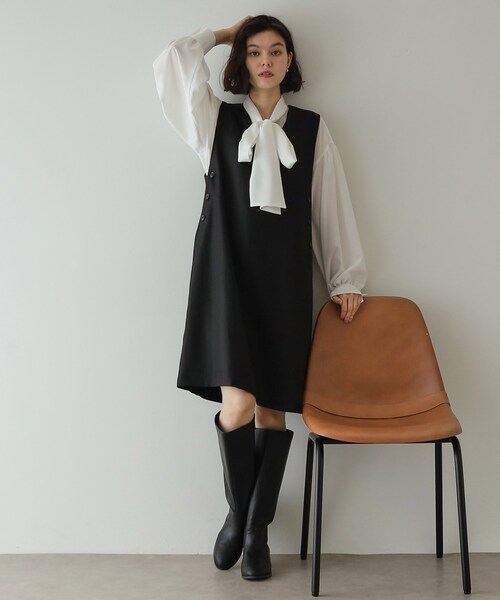 OPAQUE.CLIP（オペークドットクリップ）の「◆Vネックミニジャンスカ【洗濯機洗い可】（ワンピース・レディース・ブラック/グレー系3・36/38/40）」の5枚目の写真