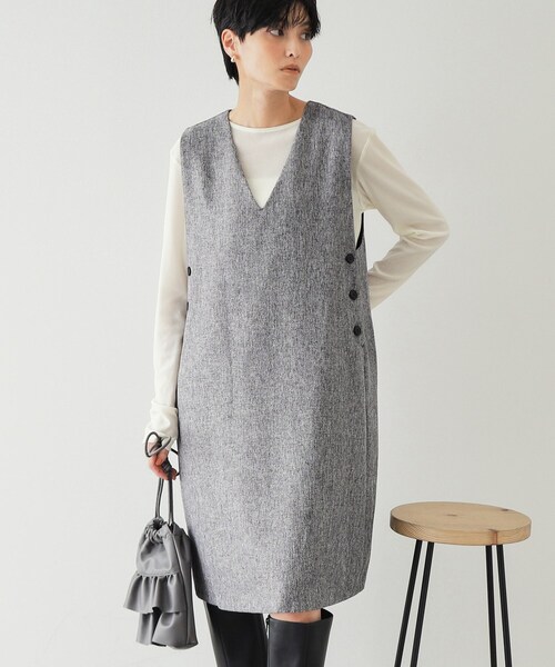 OPAQUE.CLIP（オペークドットクリップ）の「◆Vネックミニジャンスカ【洗濯機洗い可】（ワンピース・レディース・ブラック/グレー系3・36/38/40）」の7枚目の写真