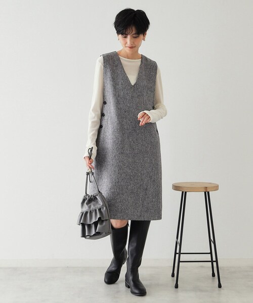 OPAQUE.CLIP（オペークドットクリップ）の「◆Vネックミニジャンスカ【洗濯機洗い可】（ワンピース・レディース・ブラック/グレー系3・36/38/40）」の8枚目の写真