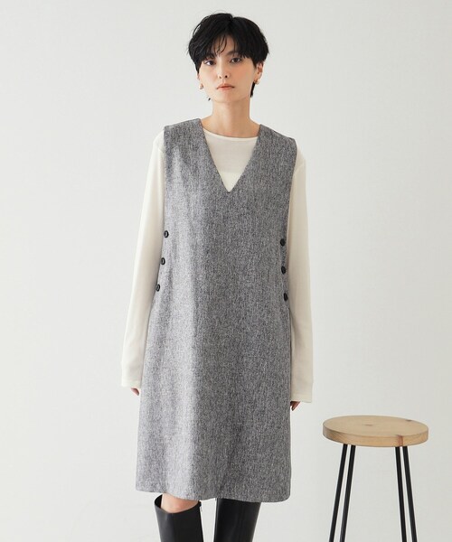 OPAQUE.CLIP（オペークドットクリップ）の「◆Vネックミニジャンスカ【洗濯機洗い可】（ワンピース・レディース・ブラック/グレー系3・36/38/40）」の11枚目の写真