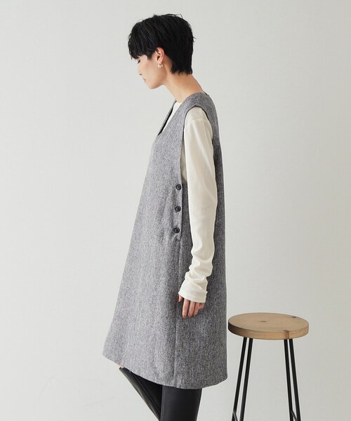 OPAQUE.CLIP（オペークドットクリップ）の「◆Vネックミニジャンスカ【洗濯機洗い可】（ワンピース・レディース・ブラック/グレー系3・36/38/40）」の12枚目の写真