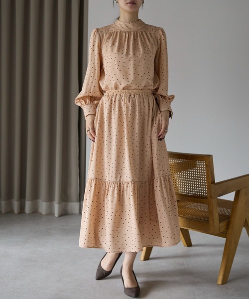 PREFERIR（プレフェリール）の「ドットプリント ティアード スカート（スカート・レディース・ベージュ/ブラック・SMALL/MEDIUM/LARGE）」の21枚目の写真