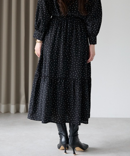 PREFERIR（プレフェリール）の「ドットプリント ティアード スカート（スカート・レディース・ベージュ/ブラック・SMALL/MEDIUM/LARGE）」の16枚目の写真