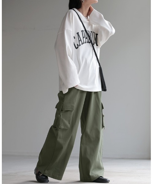 HUG.U（ハグユー）の「脚長ワイドカーゴパンツ（カーゴパンツ・レディース・ブラウン/オリーブ/ブラック/ダークグレー/ホワイト/ライトグレー・FREE）」の21枚目の写真