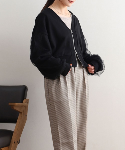 NOAHL(ノアル)の「【NOAHL】袖チュールダブルZIPカーディガン(カーディガン/ボレロ・レディース・オートミール/チャコール/ブラック・FREE)」の13枚目の写真