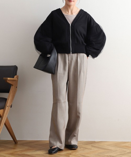 NOAHL(ノアル)の「【NOAHL】袖チュールダブルZIPカーディガン(カーディガン/ボレロ・レディース・オートミール/チャコール/ブラック・FREE)」の14枚目の写真