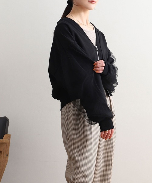 NOAHL(ノアル)の「【NOAHL】袖チュールダブルZIPカーディガン(カーディガン/ボレロ・レディース・オートミール/チャコール/ブラック・FREE)」の19枚目の写真