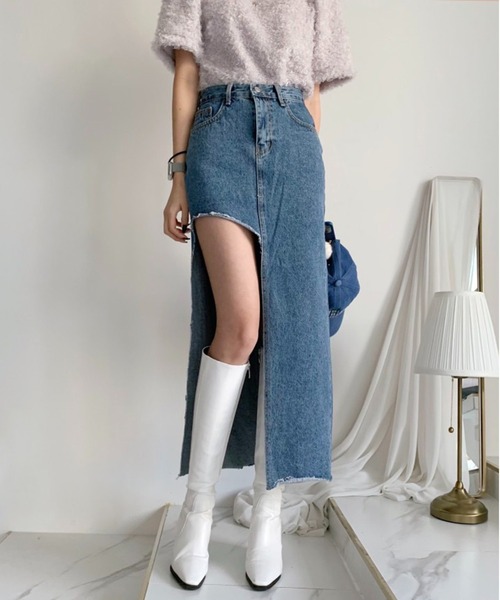 △Unbalance Long Denim Skirt / アシンメトリー変形デニムスカート