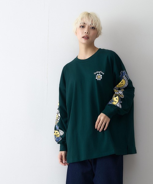 SMILEY FACE（スマイリーフェイス）の「【SMILEY FACE/スマイリーフェイス】袖プリントオーバーサイズロンT（Tシャツ/カットソー・メンズ・ブラック/クリアブルー/ホワイト/グリーン・LARGE/MEDIUM/X-LARGE）」の17枚目の写真