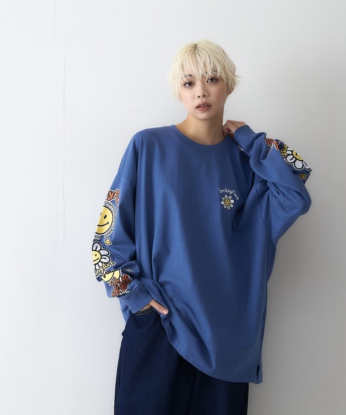 SMILEY FACE（スマイリーフェイス）の「【SMILEY FACE/スマイリーフェイス】袖プリントオーバーサイズロンT（Tシャツ/カットソー・メンズ・ブラック/クリアブルー/ホワイト/グリーン・LARGE/MEDIUM/X-LARGE）」の21枚目の写真
