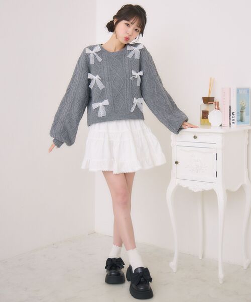 ems excite（エムズエキサイト）の「レースリボンNTPO（ニット/セーター・レディース・ダークグレー/ピンク/ブルー・FREE）」の7枚目の写真