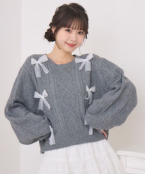 ems excite（エムズエキサイト）の「レースリボンNTPO（ニット/セーター・レディース・ダークグレー/ピンク/ブルー・FREE）」の11枚目の写真