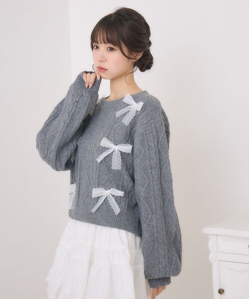 ems excite（エムズエキサイト）の「レースリボンNTPO（ニット/セーター・レディース・ダークグレー/ピンク/ブルー・FREE）」の12枚目の写真