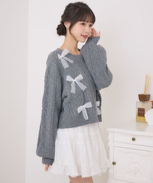 ems excite（エムズエキサイト）の「レースリボンNTPO（ニット/セーター・レディース・ダークグレー/ピンク/ブルー・FREE）」の14枚目の写真