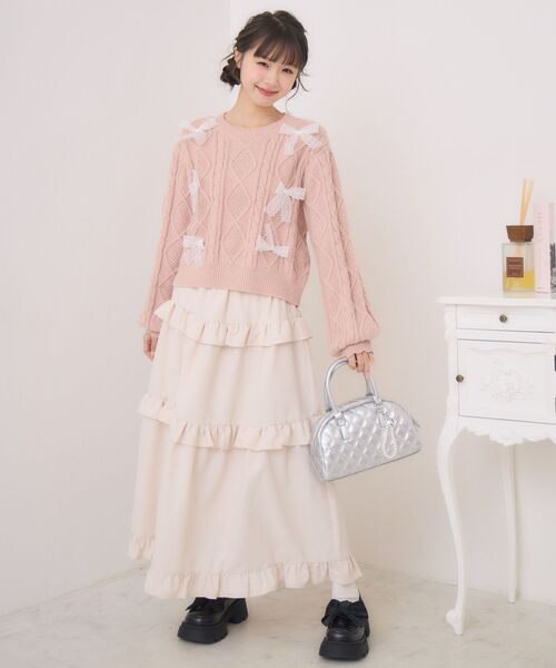 ems excite（エムズエキサイト）の「レースリボンNTPO（ニット/セーター・レディース・ダークグレー/ピンク/ブルー・FREE）」の15枚目の写真