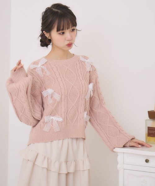 ems excite（エムズエキサイト）の「レースリボンNTPO（ニット/セーター・レディース・ダークグレー/ピンク/ブルー・FREE）」の19枚目の写真