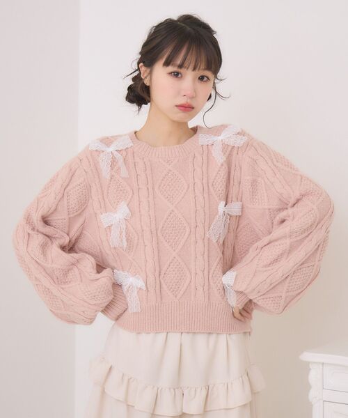 ems excite（エムズエキサイト）の「レースリボンNTPO（ニット/セーター・レディース・ダークグレー/ピンク/ブルー・FREE）」の22枚目の写真