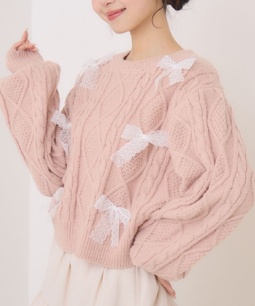 ems excite（エムズエキサイト）の「レースリボンNTPO（ニット/セーター・レディース・ダークグレー/ピンク/ブルー・FREE）」の3枚目の写真